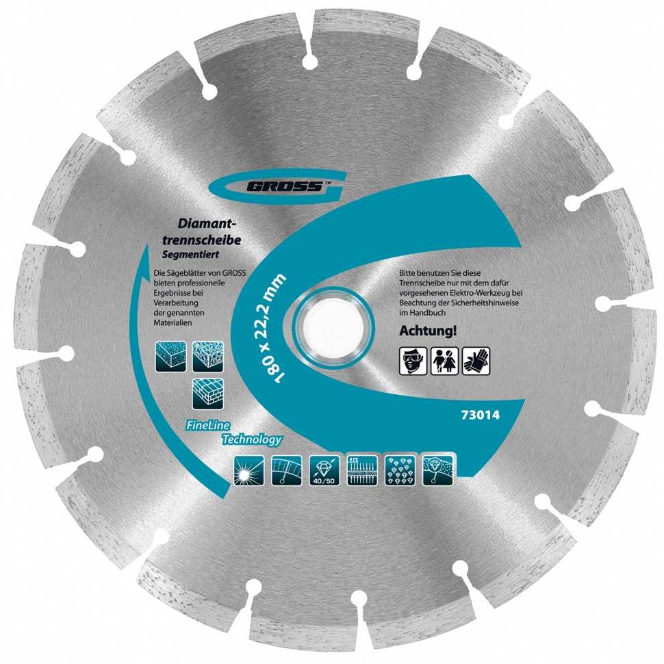 Диск алмазный, 180 х 22.2 мм, сегментный, упорядоченный алмаз, сухая резка Gross Диски алмазные отрезные фото, изображение