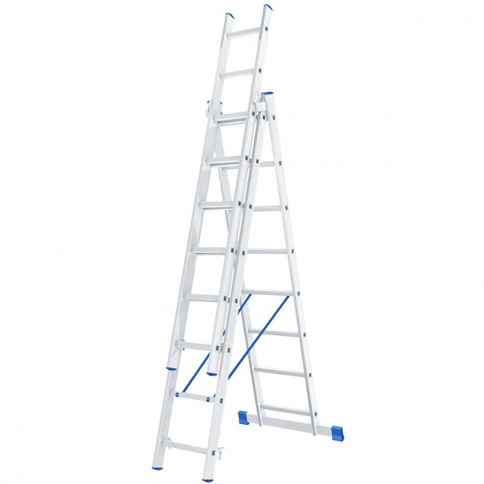 Лестница, 3 х 8 ступеней, алюминиевая, трехсекционная, Россия, Сибртех Лестницы фото, изображение