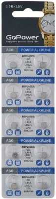 Батарейка GoPower G0/LR521/LR63/LR50/379A/179 BL10 Alkaline 1.55V (10/100/3600) Элементы питания (батарейки) фото, изображение